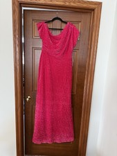 Pink Sequin Mesh Maxi Dress Cowl Neck Short Sleeve Long Formal Party Women