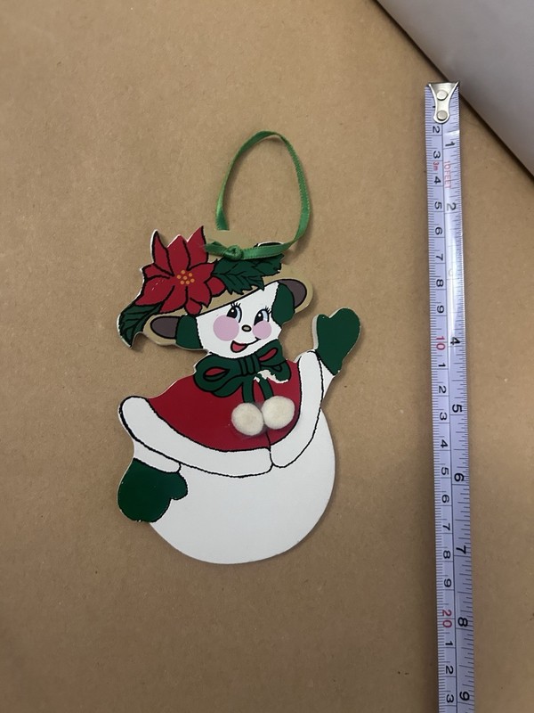 VTG Christmas Wooden Ornament Snowwman Holly Adler c1988