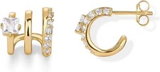 2Ct Round Cut Lab-Created Diamond Triple Hoop Earrings In 14k White Gold Plated