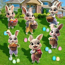 6 PCS Easter Bunny Decorations Outdoor - Large Easter Bunny Yard Signs - East...