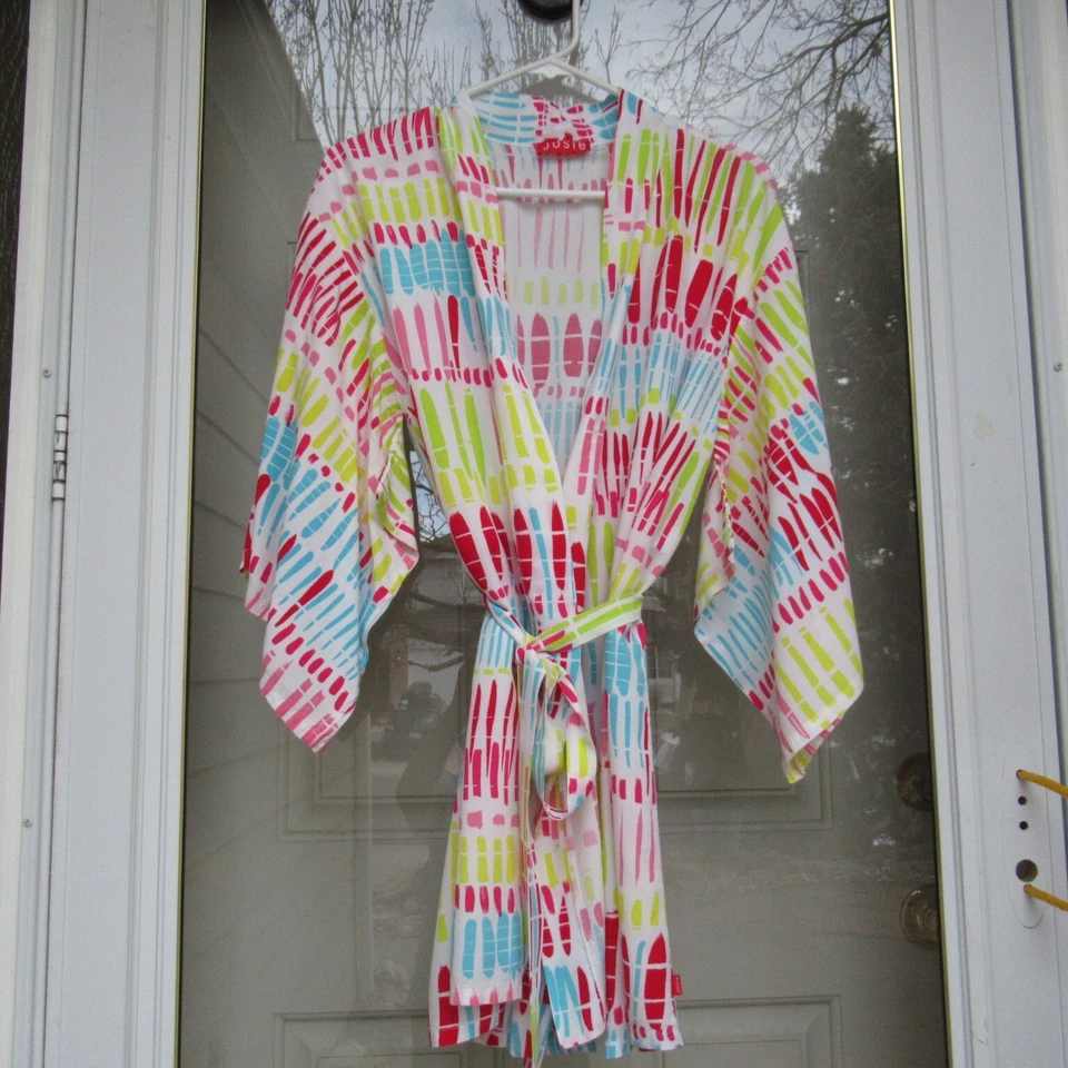 Bata kimono a rayas medio vibrante con corbata blanca Josie Natori para mujer Foto 2 de 4