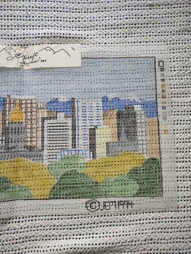 VTG 1974 Denver CityScape Needlepoint Canvas by Jemcraft Needle Art 1974 22"x12" - Picture 3 of 4