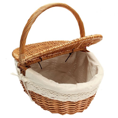 Wicker Picnic Basket Wooden Split Lid Picnic Basket Vintage-Style camping Hamper - Picture 5 of 9