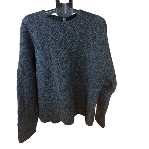 Vtg J Crew Men Sz XL 100% Wool Dark Gray Cable Knit Crew Neck Sweater Oarsman - Picture 9 of 11