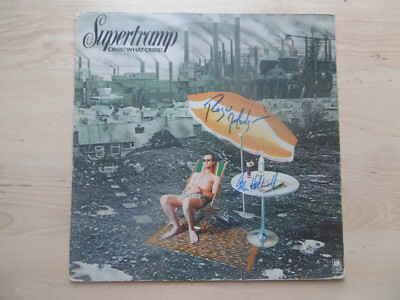 Supertramp Autogramme signed LP-Cover ''Crisis? What Crisis?'' Vinyl