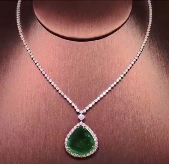 VETEMENTS Collana Tennis Matrimonio Brillante Taglio Tondo 6 28 Ct Zirconi e Pera Smeraldo Bellissima