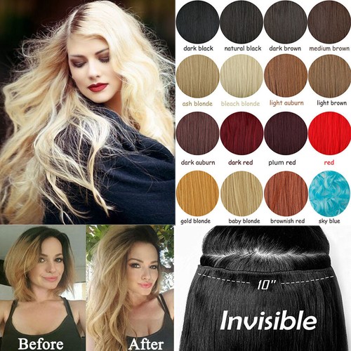 THICK One Piece Clip in As Remy Real Fake Hair Extensions 17 inch 30inch SALE AA - Picture 2 of 53