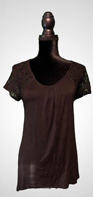 Women's Blouse | Black | Size M | EllumiNation | Scoop Neck | Lace Sleeve EUC