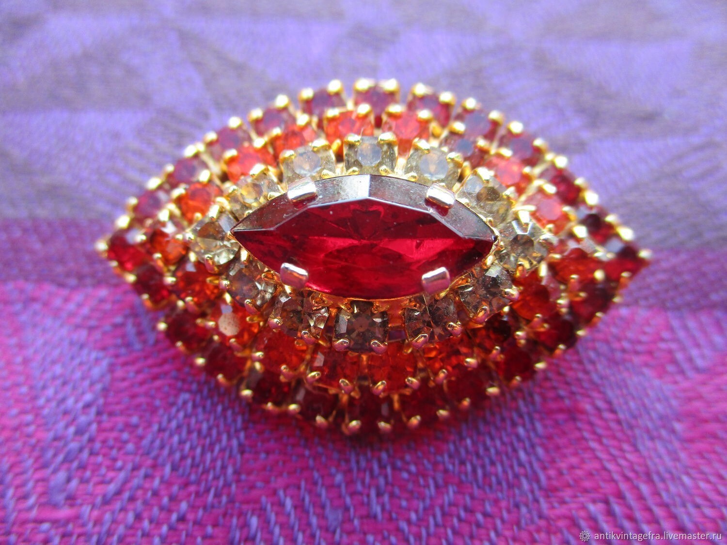 Antique Ruby Rhinestone Brooch Antique Ruby Rhine… - image 1