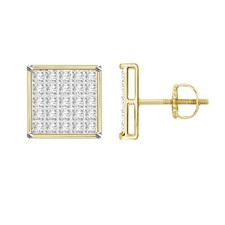 10K Yellow Gold 1/6 ct Natural Round Diamond Square Cluster Stud Earrings