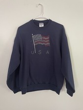 VINTAGE American Flag Sweatshirt Navy Blue 4th of July Patriotic USA 90s Men  s M