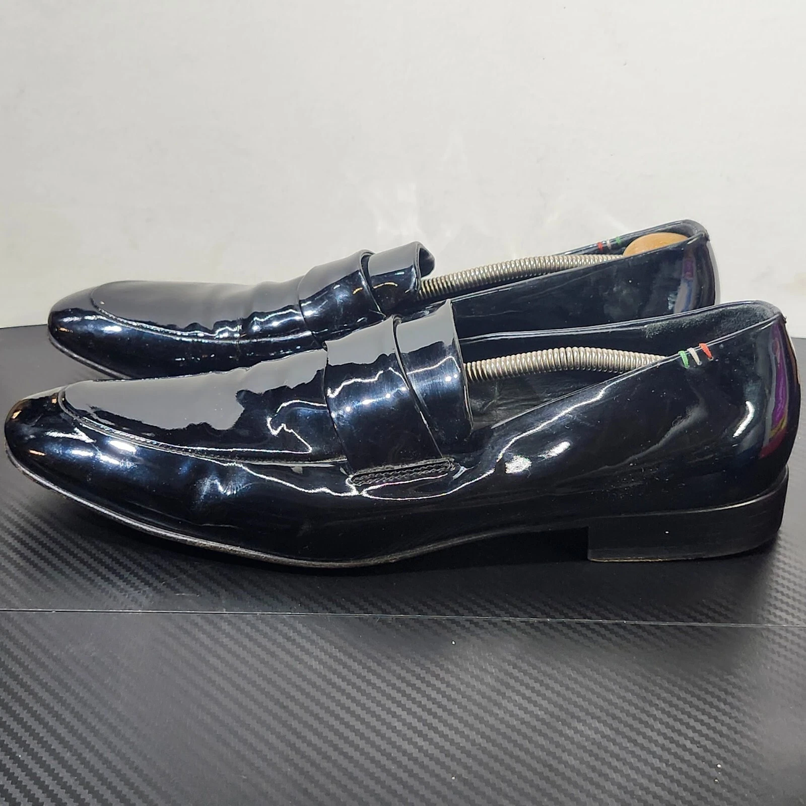 Mocassini slip on vintage Moschino in pelle verniciata nera taglia EU45