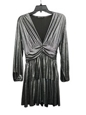 Zara Silver Metallic Tiered Ruffle Stretch Mini Dress Size Small