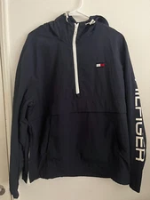 Tommy Hilfiger Men's Retro Lightweight Taslan Popover 1/2 Zip Navy Blue Sz Large