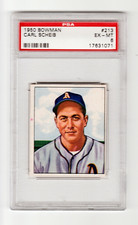 1950 BOWMAN BASEBALL CARD #213 CARL SCHEIB PSA 6 NQ MLB PHILADELPHIA ATHLETICS