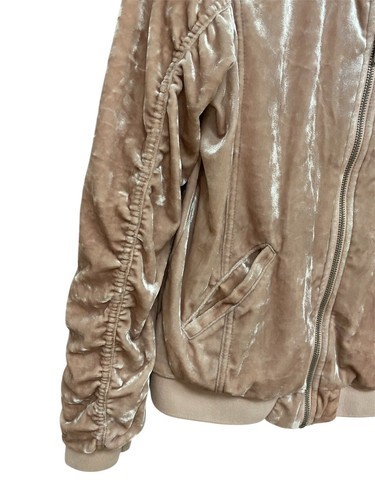 Velour Bomber Jacket Art Class Girl Size XL Mauve Ruched Sleeves Crushed Velvet - Picture 2 of 5