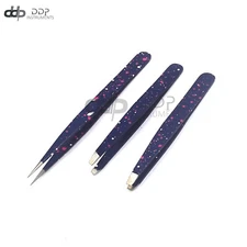 3 Slant & Pointed Tweezers Set Eyebrow Ingrown Facial & Nose Hair (Blue & White)