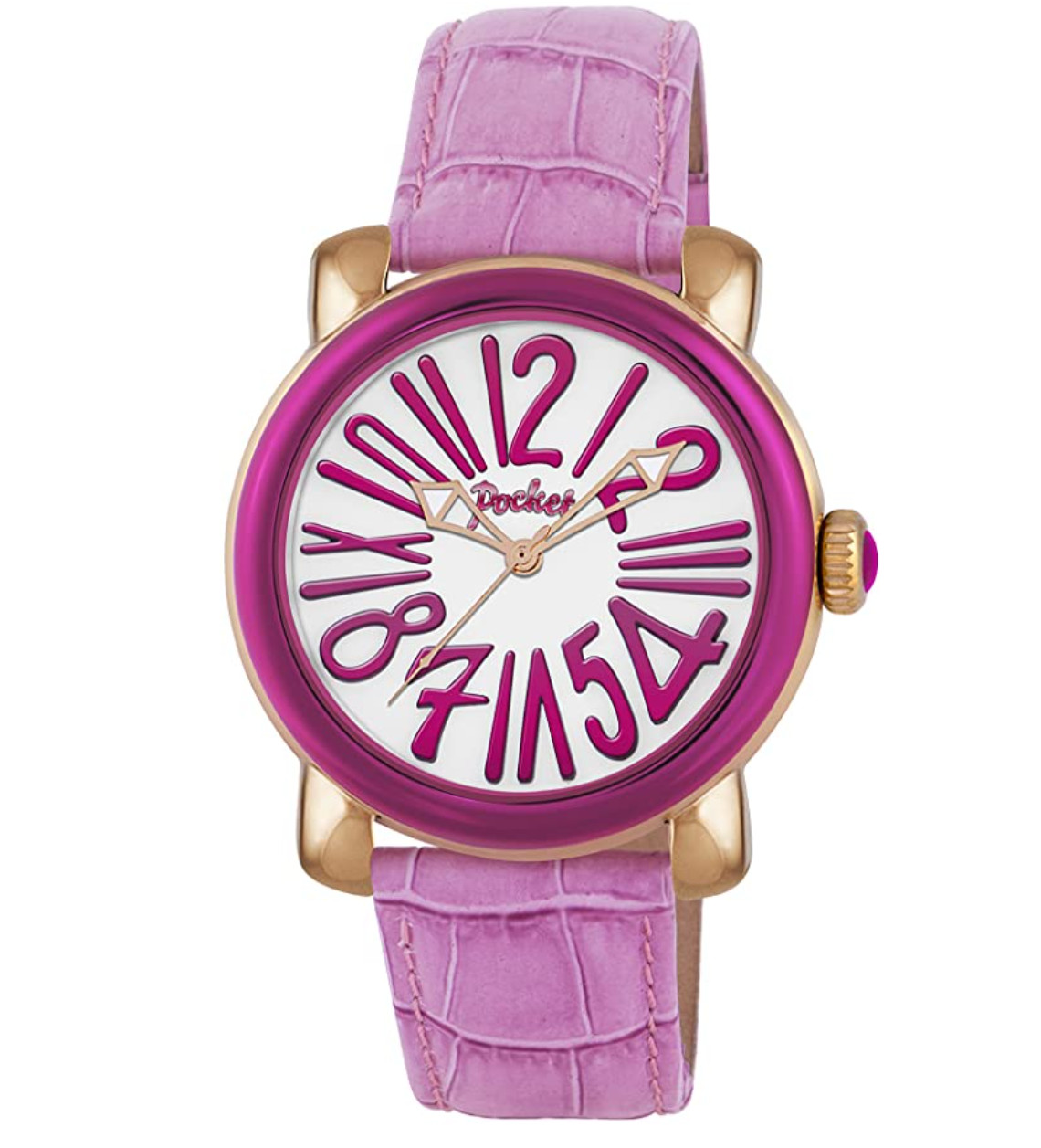 Pocket Ladies Pink 43mm Quartz Watch White Dial Pink Leather Strap PK2008