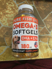 Pure Fish Oil, Omega-3 Softgels, For Dogs, 180 Softgels