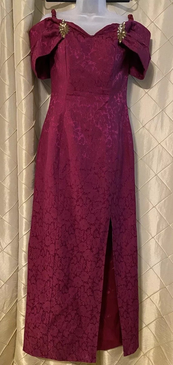 burgundy brocade dress 1970's Holly's Harp Bird Garden Print Burgundy Brocade Bias-Cut Gown main image 0