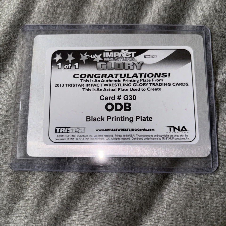 TNA Impact Wrestling GLORY 2013 ODB Autograph Card Black Printing Plate 1/1 - Image 3 of 4