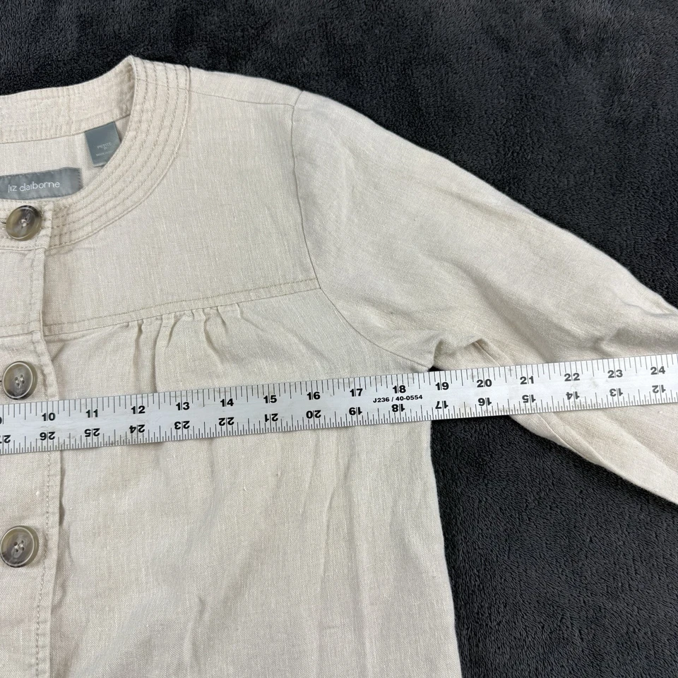 Chaqueta Liz Claiborne Mujer Pequeña Lino Marfil Recortada Botón Frontal Cottagecore Foto 4 de 4
