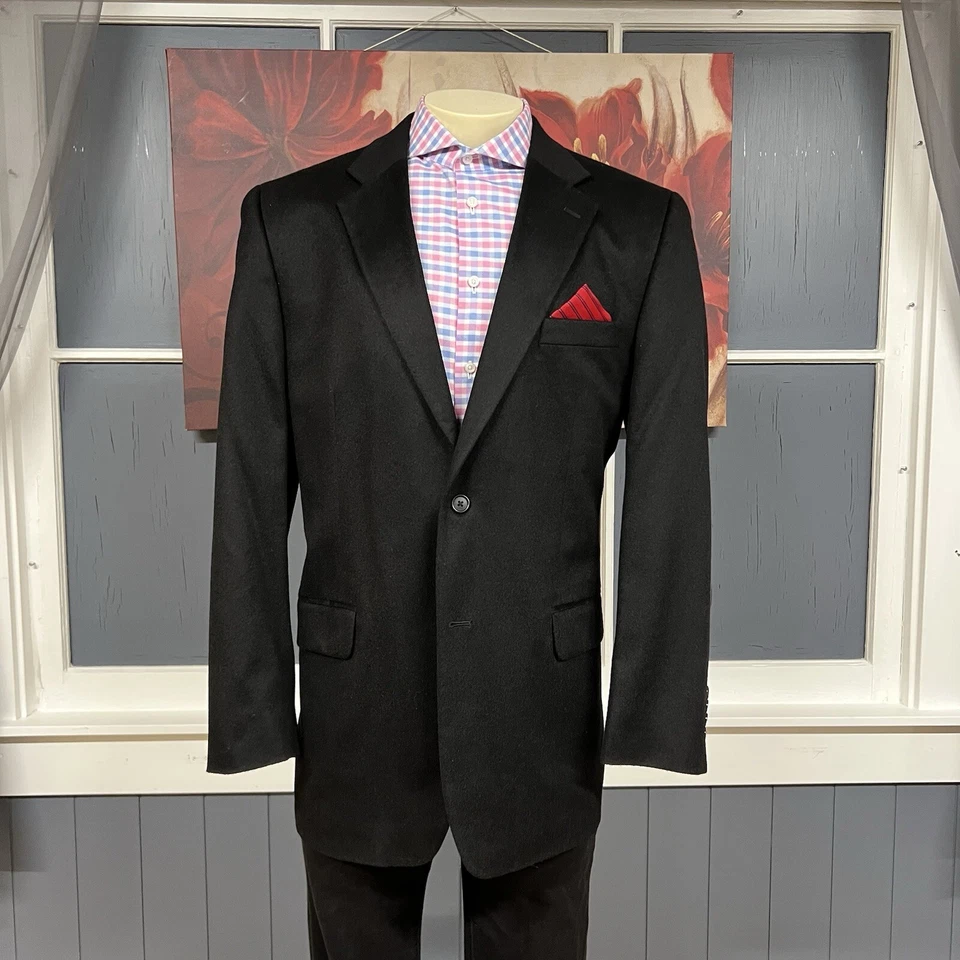 Tasso Elba Cashmere Jacket Sport Coat Mens 42L Long Black Blazer - Image 2 of 4