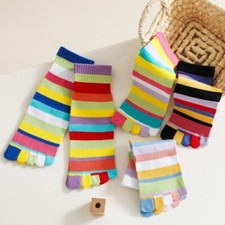 3 Pairs Lady Cute Stripe Five Finger Toe Socks Breathable Cotton Blend Stockings