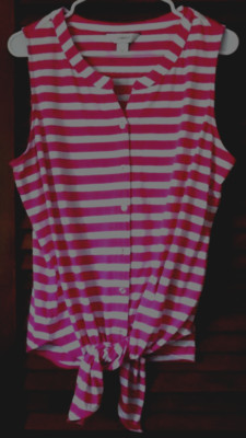 CJ Banks Hot Pink Cotton Blend Striped Button Down Sleeveless Top Size X (14W)