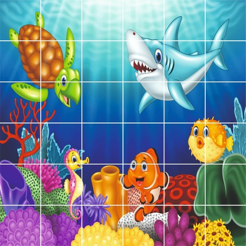 FULL COLOUR SEA LIFE TILE STICKERS - Waterproof, Bathroom tiles - Shark & Turtle - Picture 5 of 9