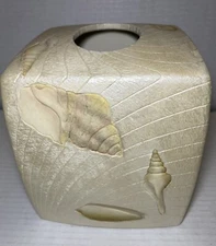 CROSCILL “Beach Comber” Hand Painted SEA SHELLS Resin Tissue Box Cover 6”x6”X 6”
