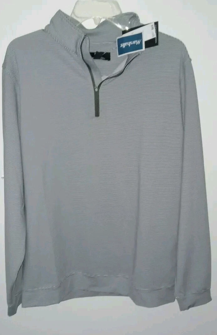 166 NWT Magaschoni Men's Iron/White Stripe Long Sleeve Zip Neck Shirt Sz L