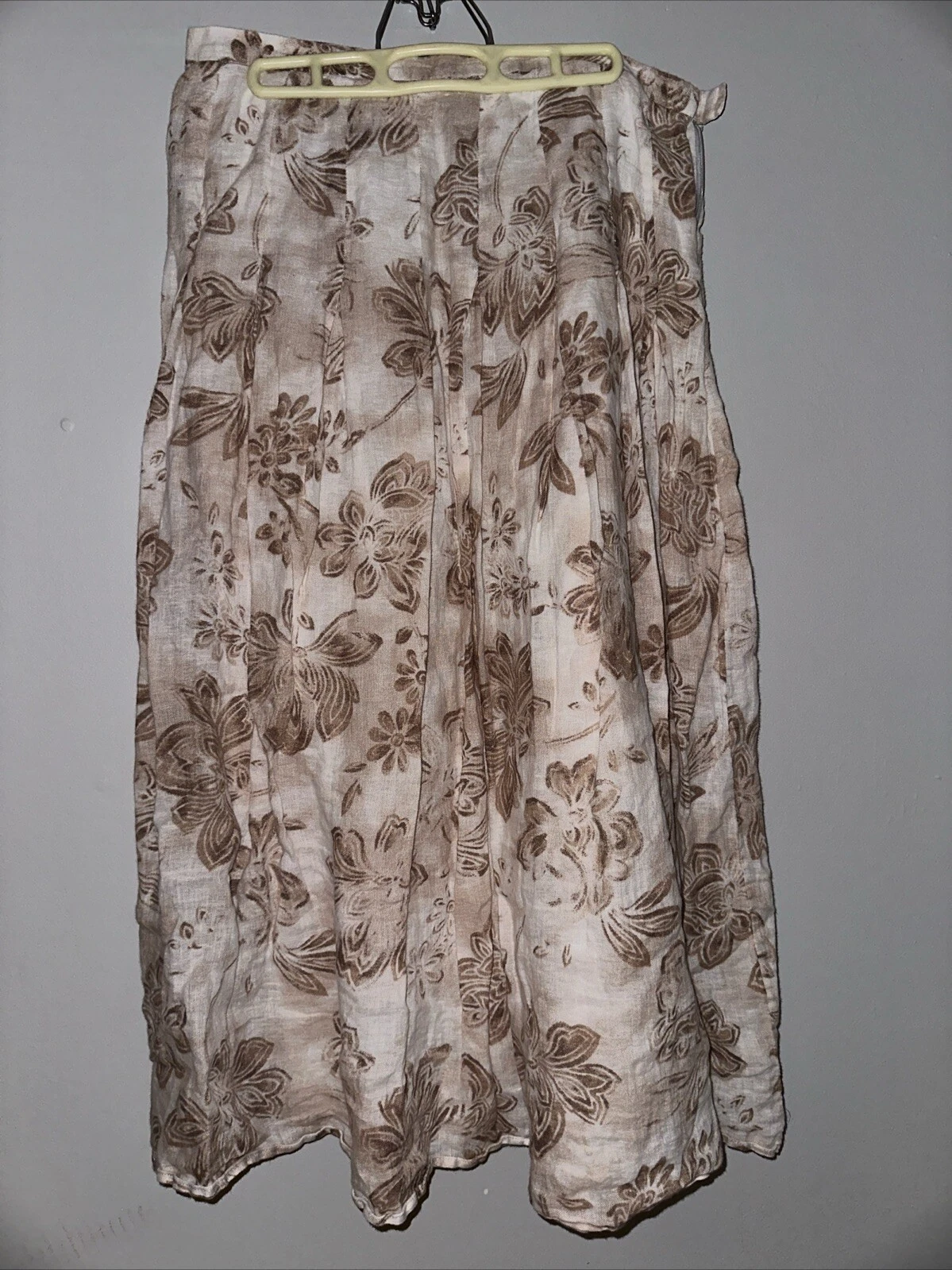 J JILL Cream & Beige Floral Linen Maxi Skirt Size 8 Cotton Lined