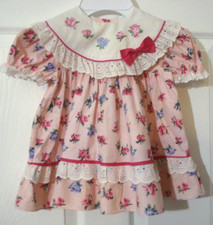 Vintage Little Precious Infant Girl Pink Floral Dress Eyelet Lace Size 24 Months