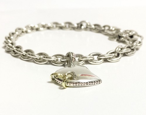 SCOTT KAY 7.5" 16g Sterling Silver Heart 14k Gold Rings Charm Bracelet Women NWT - Picture 7 of 14