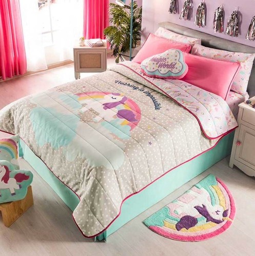 NEW PRETTY COLLECTION UNICORN KIDS GIRLS REVERSIBLE COMFORTER SET 4 PCS FULL - Picture 3 of 8