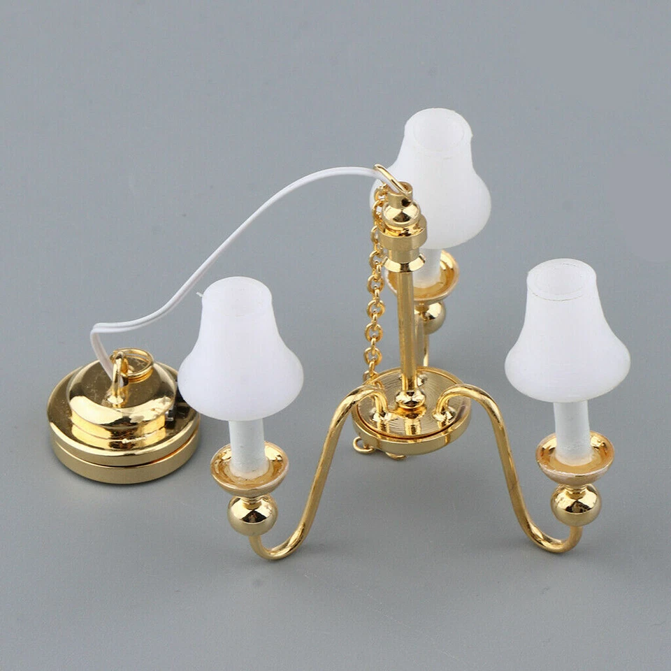 Dollhouse 1/12 Mini LED Battery Operated Light Ceiling Lamp Chandelier 3-Heads - Image 4 of 4
