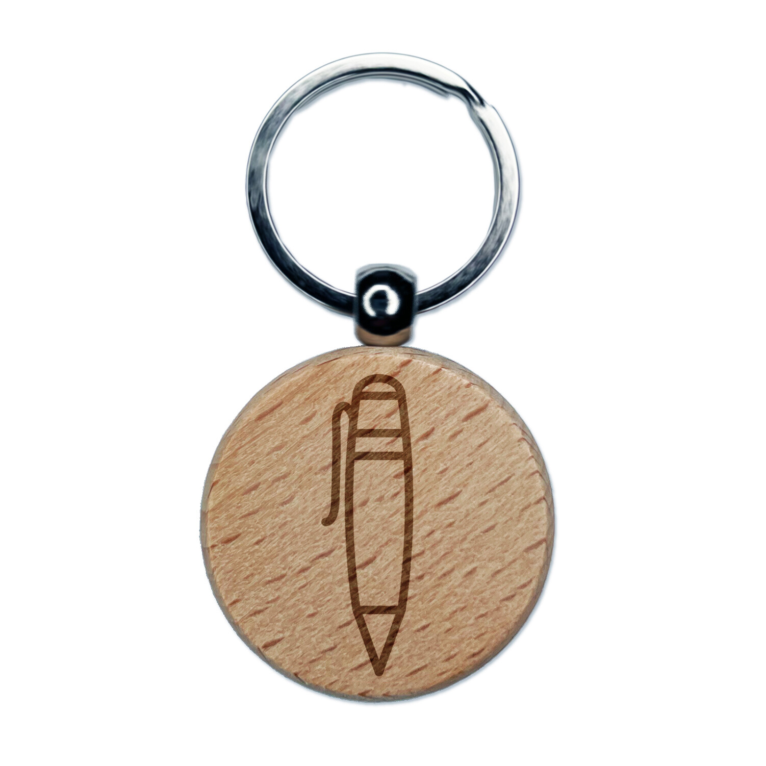 Pen Outline Engraved Wood Round Keychain Tag Charm