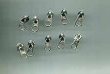 Lot of 10 YKK Nickel #5C Zipper Sliders w/Tab Pulls for Nylon New!