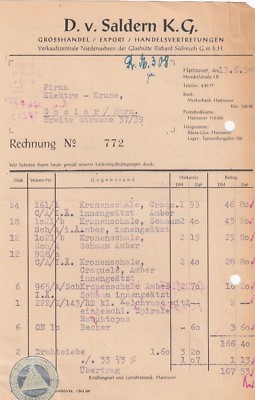HANNOVER, Rechnung 1950, D. v. Saldern KG Grosshandel Export