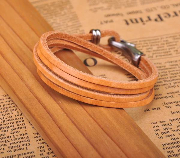 G234 Beige Tostado Genial Cierre de Gancho Elegante Multi-Envoltura Cuero Pulsera Puño Para Hombre NUEVO Foto 3 de 4