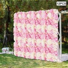 12PCS Artificial 3D Flower Wall Panel Wedding Backdrop Wall Decor Pink 15 15in