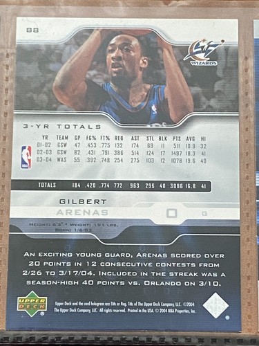 🏀 2004-05 Upper Deck Pro Sigs Basketball Base Card #88 Gilbert ARENAS 🏀 - Bild 2 von 2