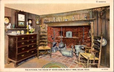 Vintage Postcard Salem Massachusetts House Of Seven Gables Colonial Kitchen