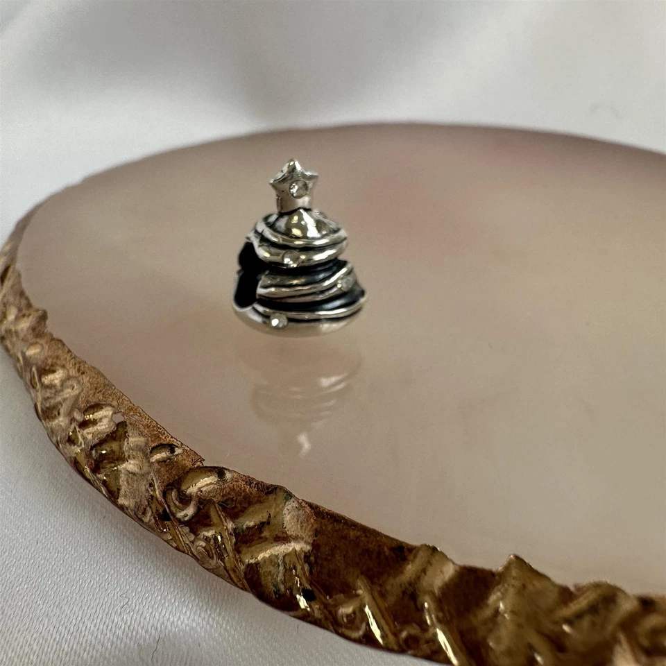 Sterlingsilber & CZ Kristall Rund Weißnachtsbaum Perle Charm Anhänger - Bild 2 von 4