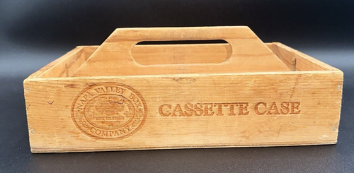 Small Napa Valley Box Company Wood Crate Cassette Tape Holder with Handle - Picture 5 of 11