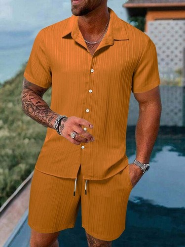 Hombre Color Sólido Camisa Informal Suelta Manga Corta Pantalones Cortos Playa Conjunto - Imagen 19 de 20