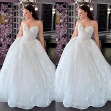 Elegant Wedding Dresses Strapless Lace Appliques A Line Sweep Train Bridal Gown