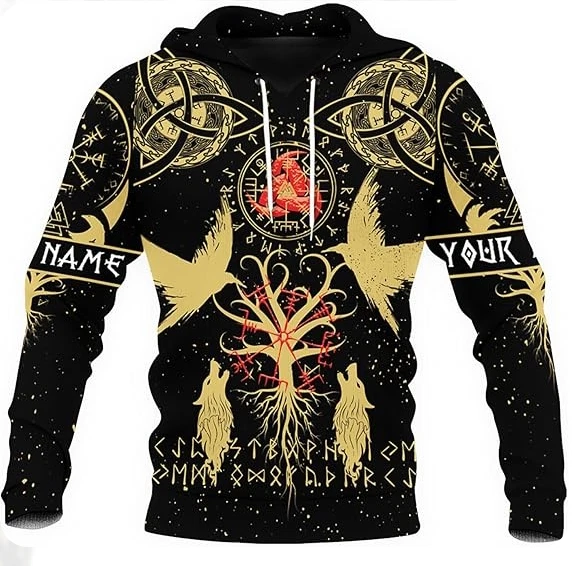 Personalized Norse Axe Symbol, Vegvisir Compass AOP Hoodie Unisex S-5XL