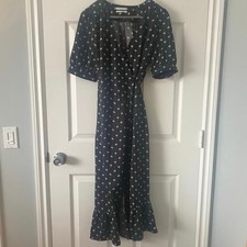 Urban Outfitters Black and White Floral Wrap Dress, Size M Satin Cottagecore